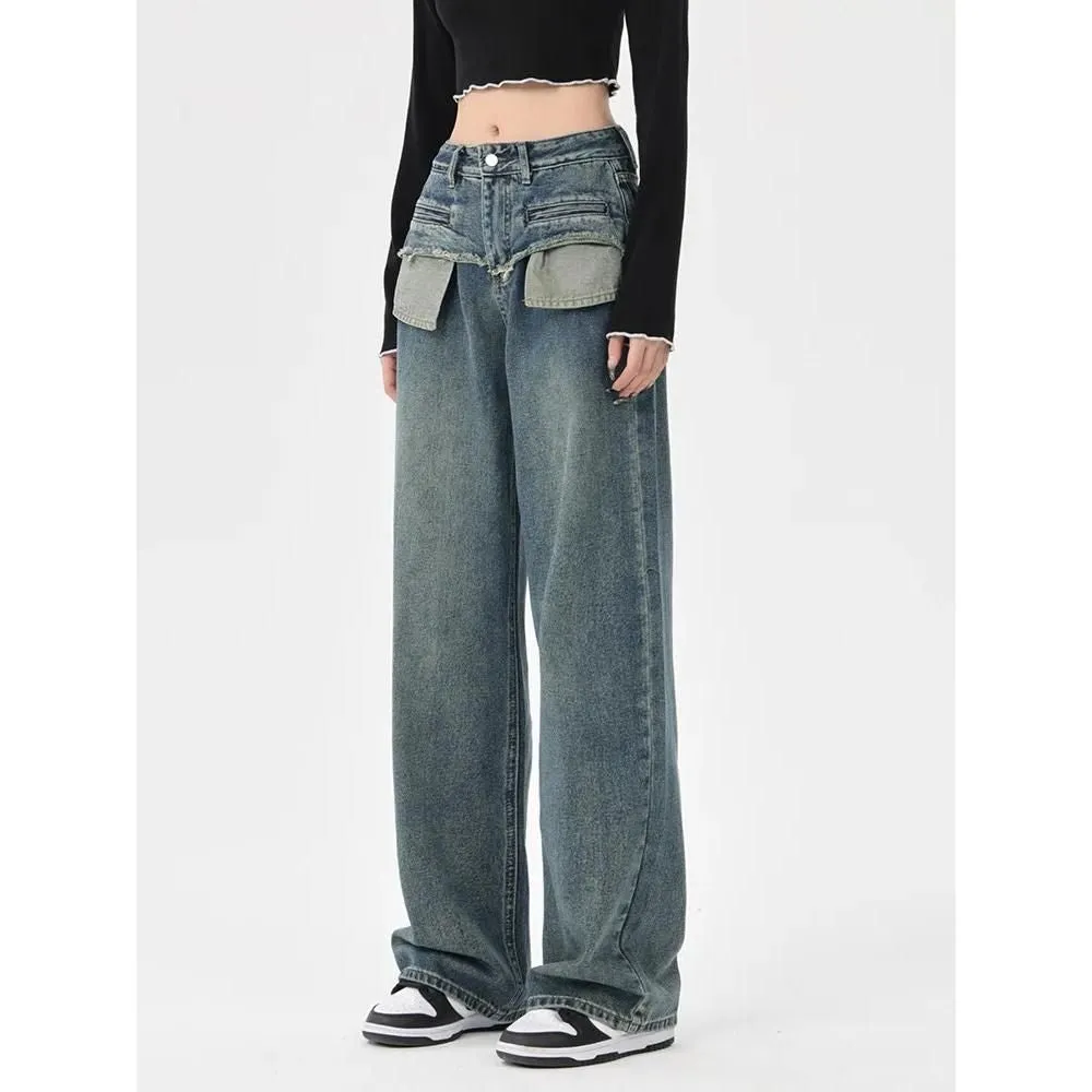 Chic Vintage Distressed High-Waist Straight Leg Women's Jeans