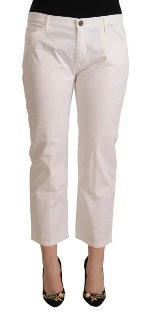 Chic White Mid Waist Skinny Cropped Jeans