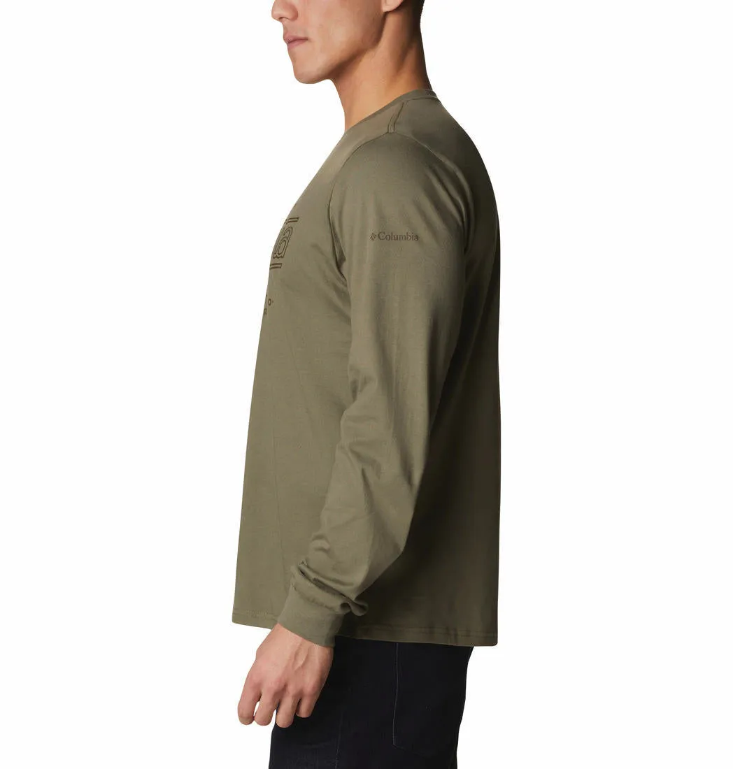 Columbia Men Olive Brighton Woods Graphic Long Sleeve T-Shirt