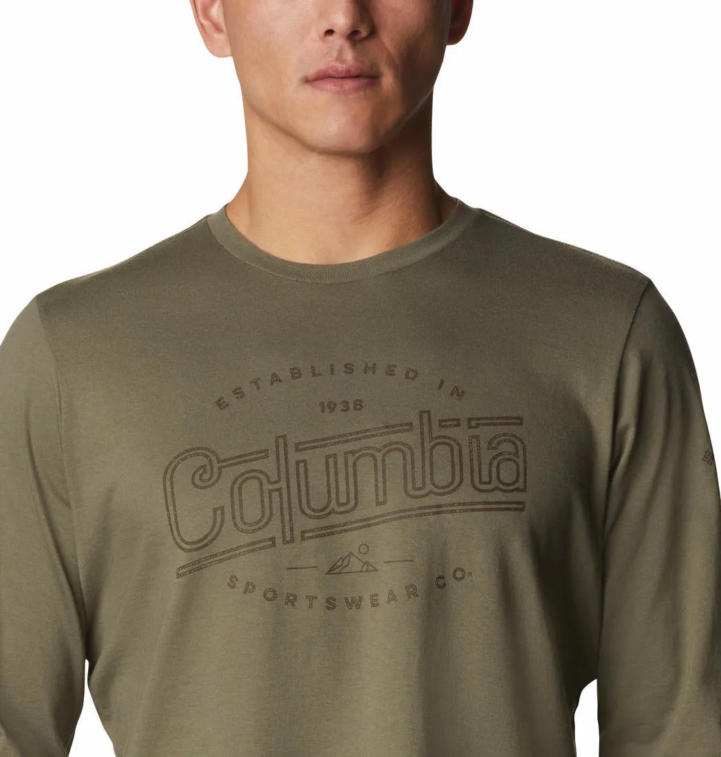 Columbia Men Olive Brighton Woods Graphic Long Sleeve T-Shirt