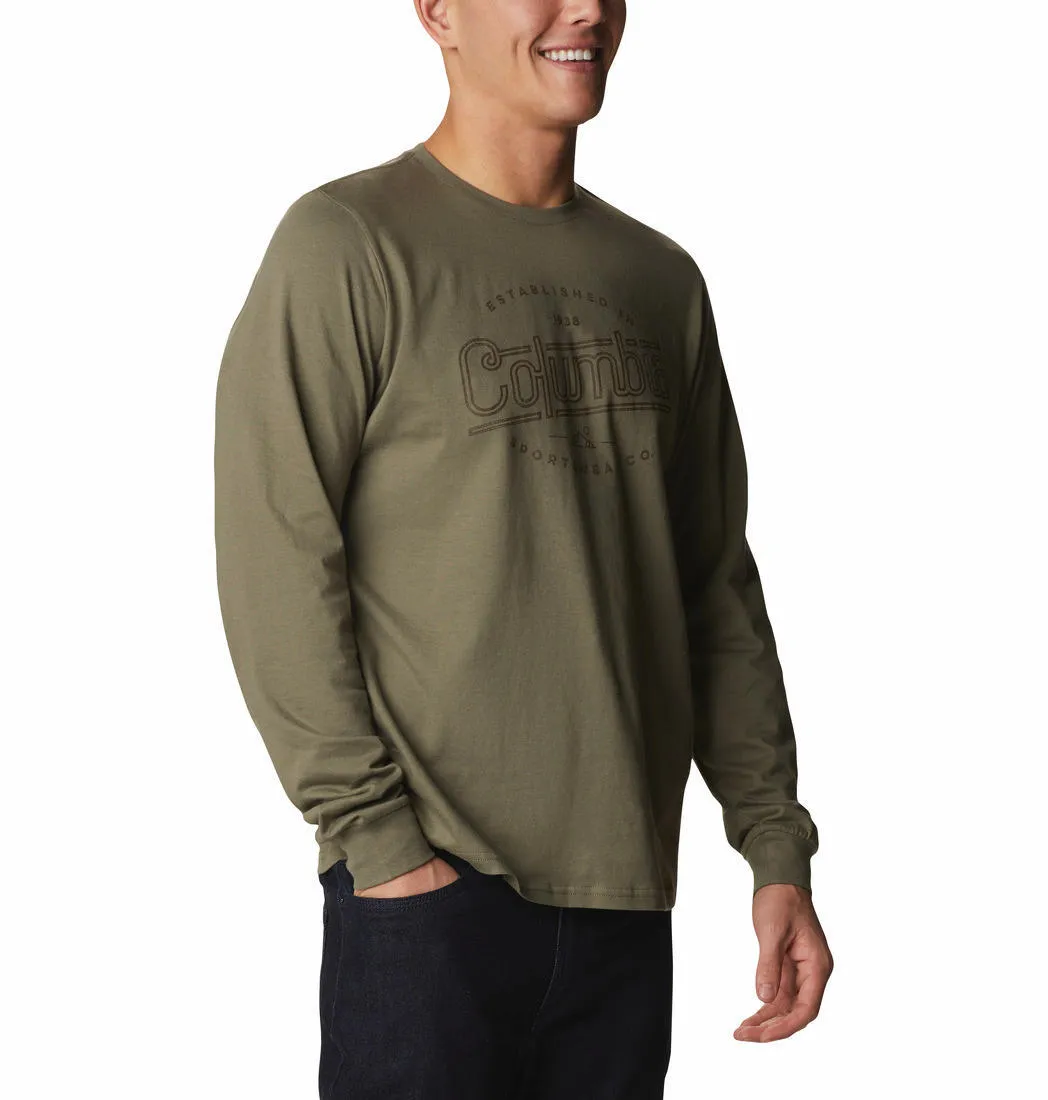 Columbia Men Olive Brighton Woods Graphic Long Sleeve T-Shirt