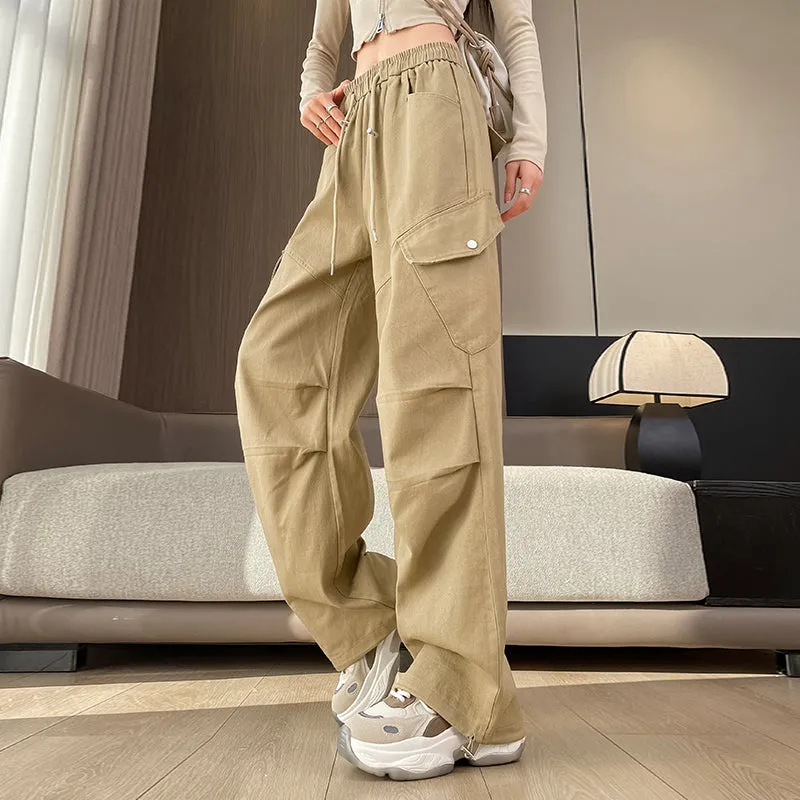 Comfortable Women's Cargo Pants with Flap Pockets and Drawstring Waist