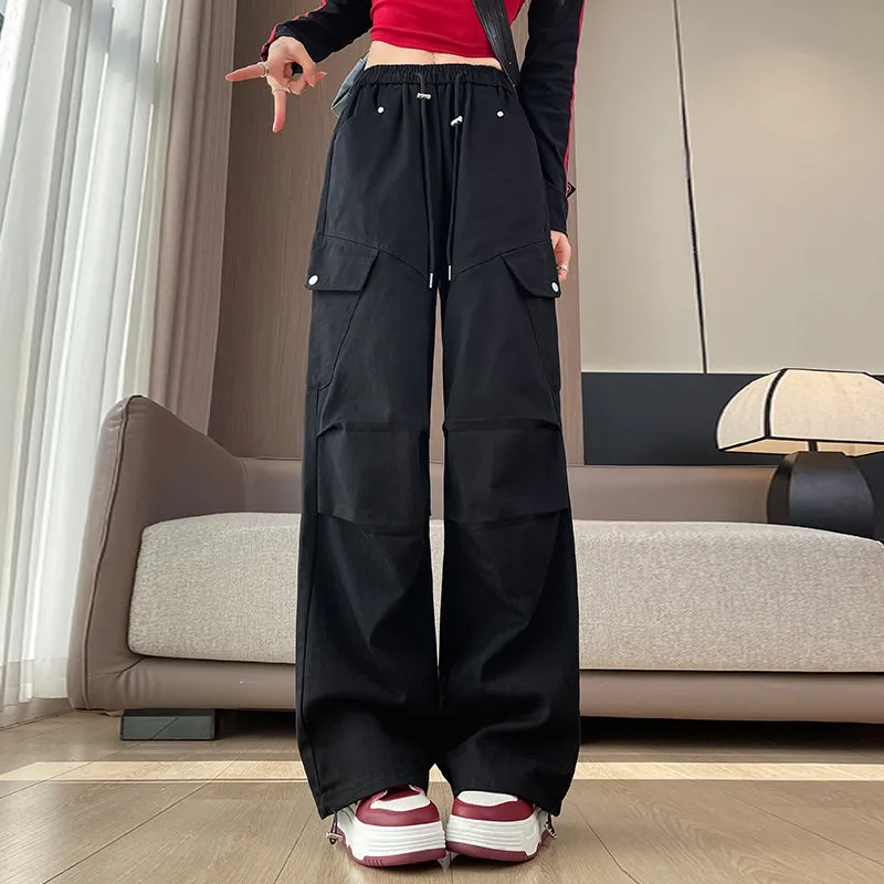 Comfortable Women's Cargo Pants with Flap Pockets and Drawstring Waist