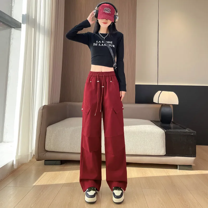 Comfortable Women's Cargo Pants with Flap Pockets and Drawstring Waist