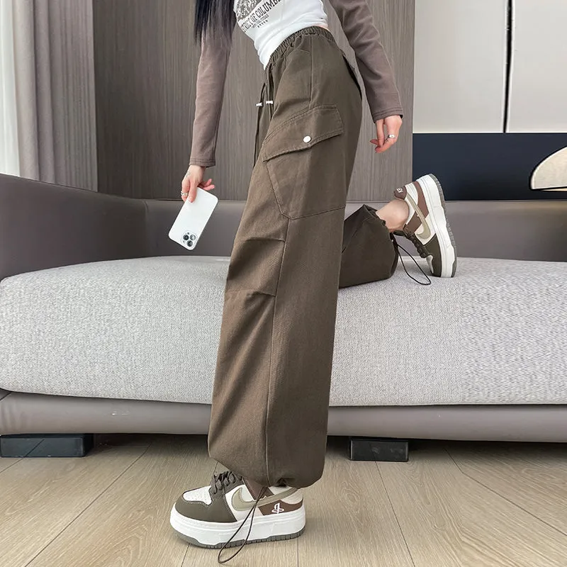 Comfortable Women's Cargo Pants with Flap Pockets and Drawstring Waist