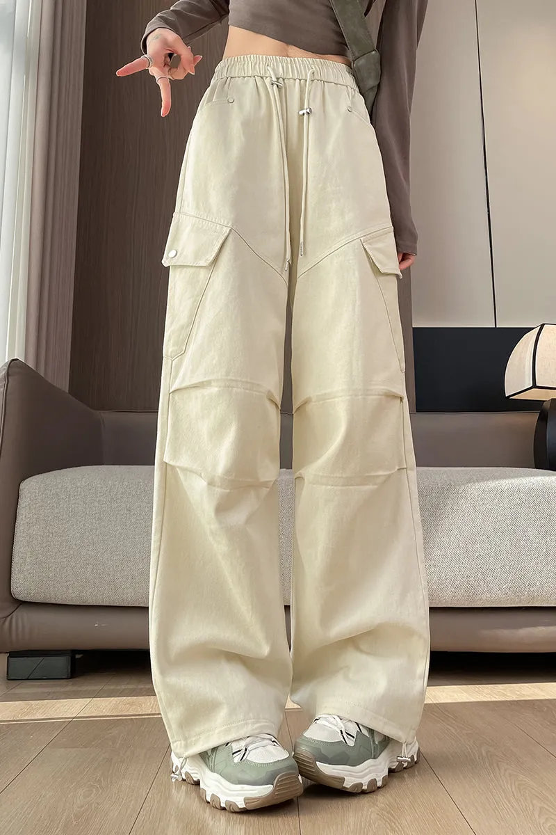 Comfortable Women's Cargo Pants with Flap Pockets and Drawstring Waist