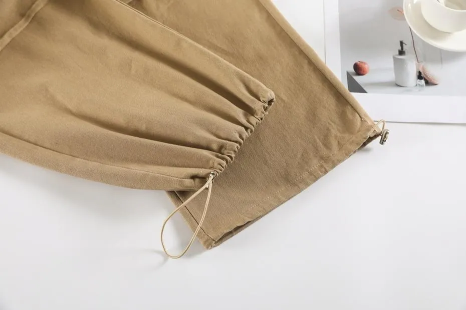 Comfortable Women's Cargo Pants with Flap Pockets and Drawstring Waist