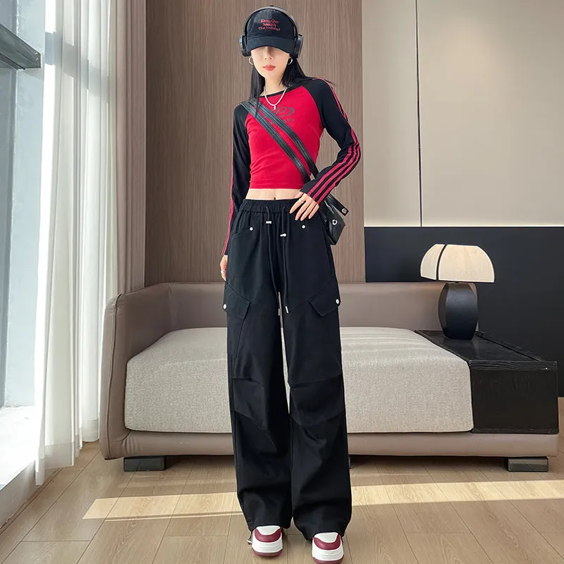 Comfortable Women's Cargo Pants with Flap Pockets and Drawstring Waist