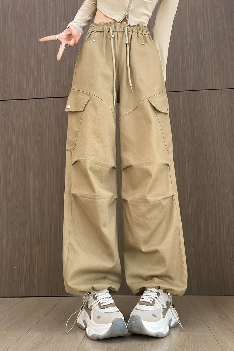 Comfortable Women's Cargo Pants with Flap Pockets and Drawstring Waist