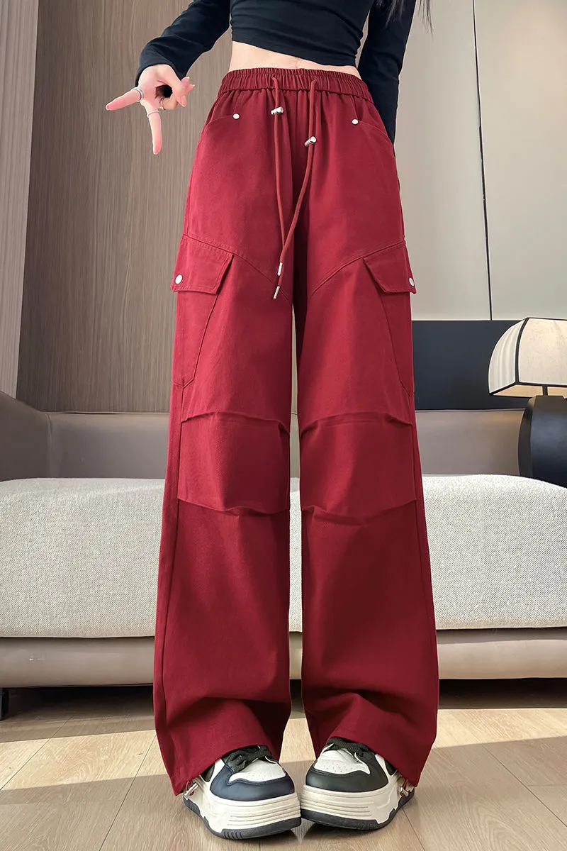 Comfortable Women's Cargo Pants with Flap Pockets and Drawstring Waist