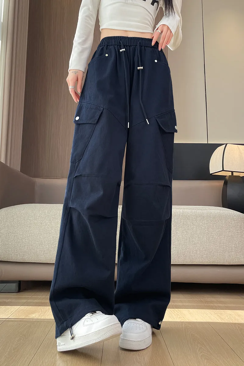 Comfortable Women's Cargo Pants with Flap Pockets and Drawstring Waist