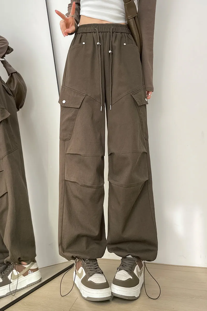 Comfortable Women's Cargo Pants with Flap Pockets and Drawstring Waist