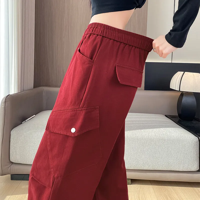 Comfortable Women's Cargo Pants with Flap Pockets and Drawstring Waist