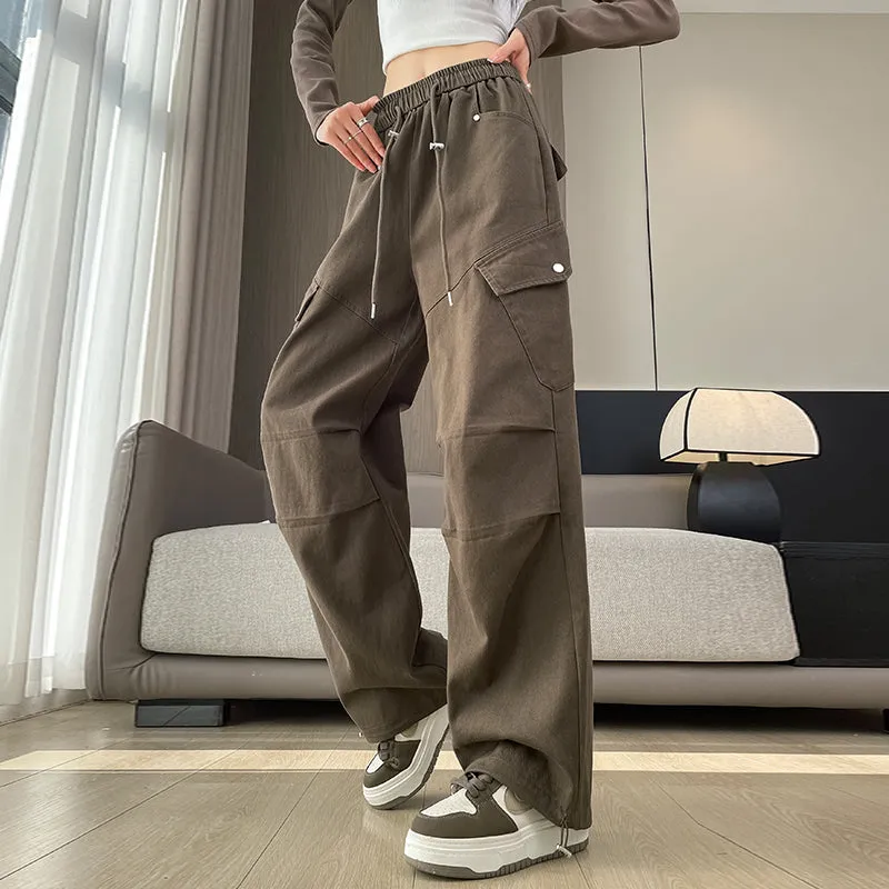 Comfortable Women's Cargo Pants with Flap Pockets and Drawstring Waist