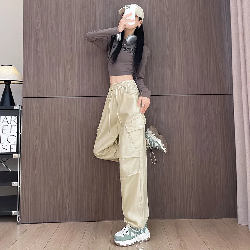 Comfortable Women's Cargo Pants with Flap Pockets and Drawstring Waist