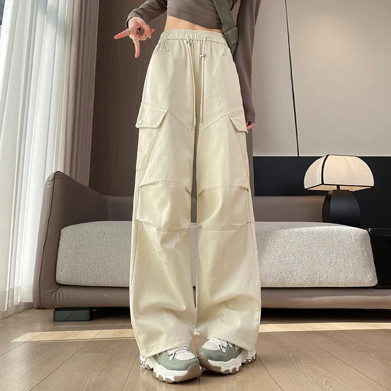 Comfortable Women's Cargo Pants with Flap Pockets and Drawstring Waist