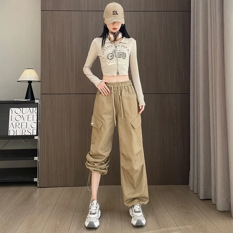 Comfortable Women's Cargo Pants with Flap Pockets and Drawstring Waist