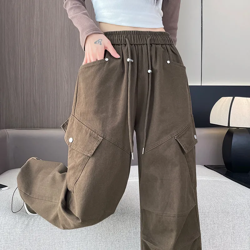 Comfortable Women's Cargo Pants with Flap Pockets and Drawstring Waist