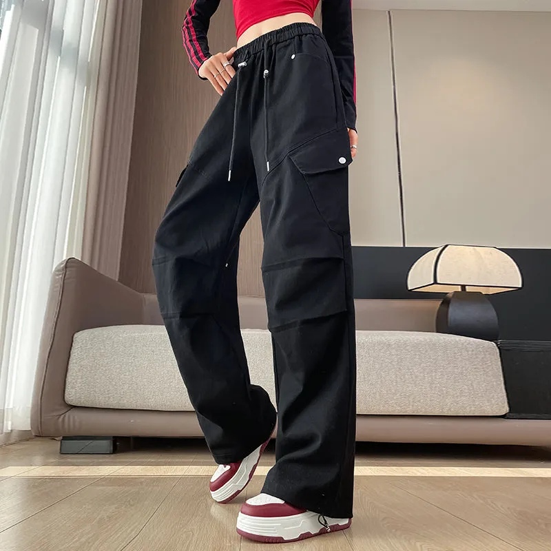Comfortable Women's Cargo Pants with Flap Pockets and Drawstring Waist
