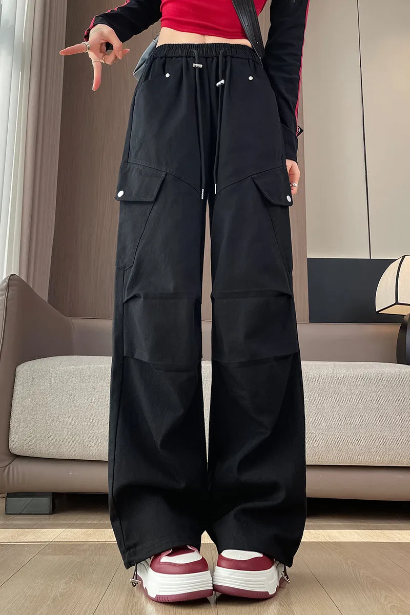 Comfortable Women's Cargo Pants with Flap Pockets and Drawstring Waist