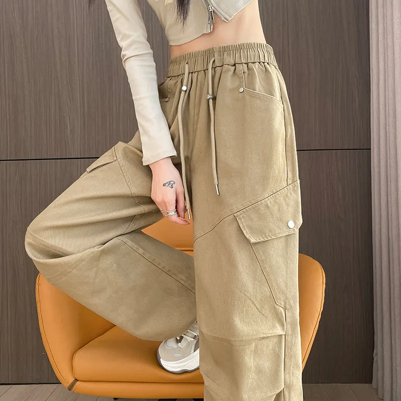 Comfortable Women's Cargo Pants with Flap Pockets and Drawstring Waist