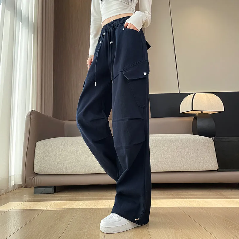 Comfortable Women's Cargo Pants with Flap Pockets and Drawstring Waist