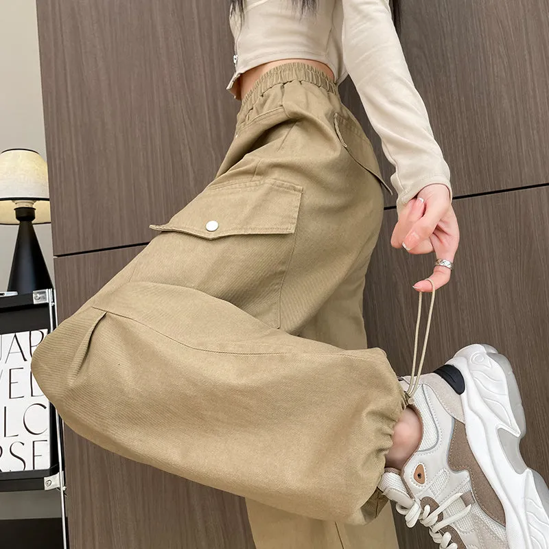 Comfortable Women's Cargo Pants with Flap Pockets and Drawstring Waist