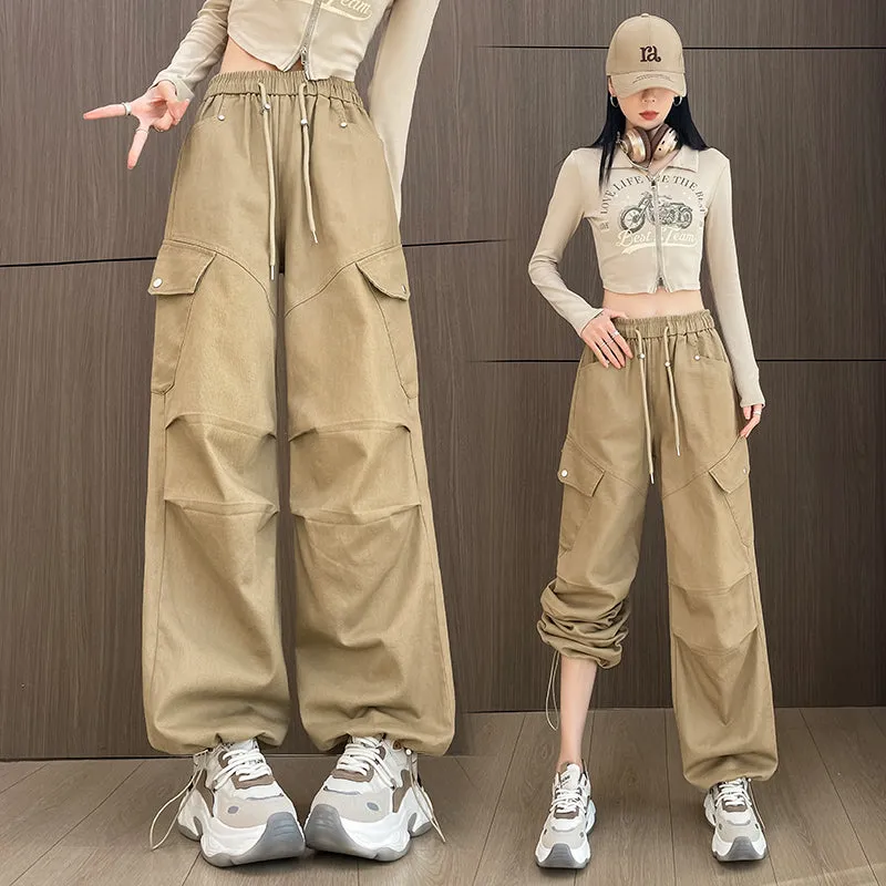 Comfortable Women's Cargo Pants with Flap Pockets and Drawstring Waist