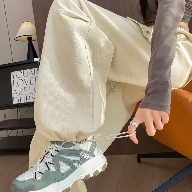 Comfortable Women's Cargo Pants with Flap Pockets and Drawstring Waist