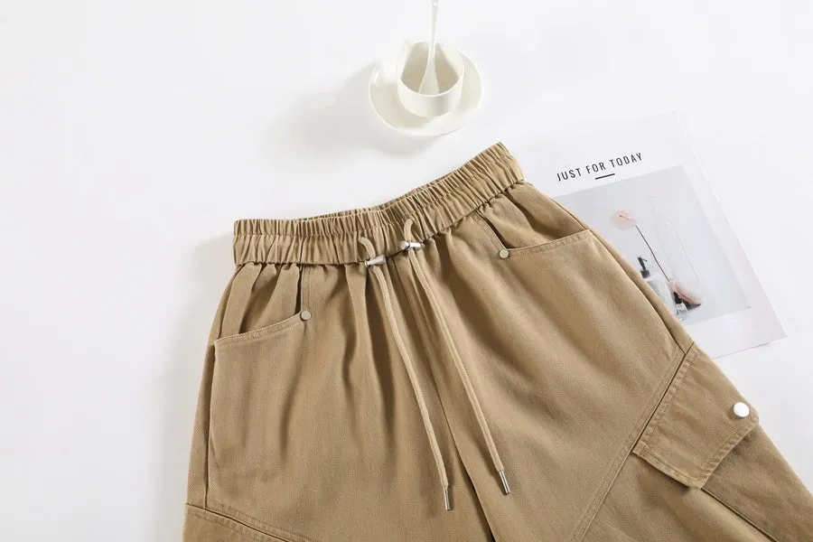 Comfortable Women's Cargo Pants with Flap Pockets and Drawstring Waist