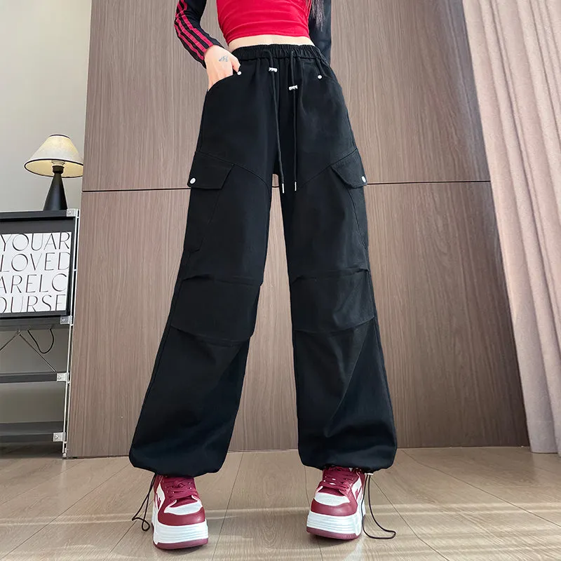 Comfortable Women's Cargo Pants with Flap Pockets and Drawstring Waist