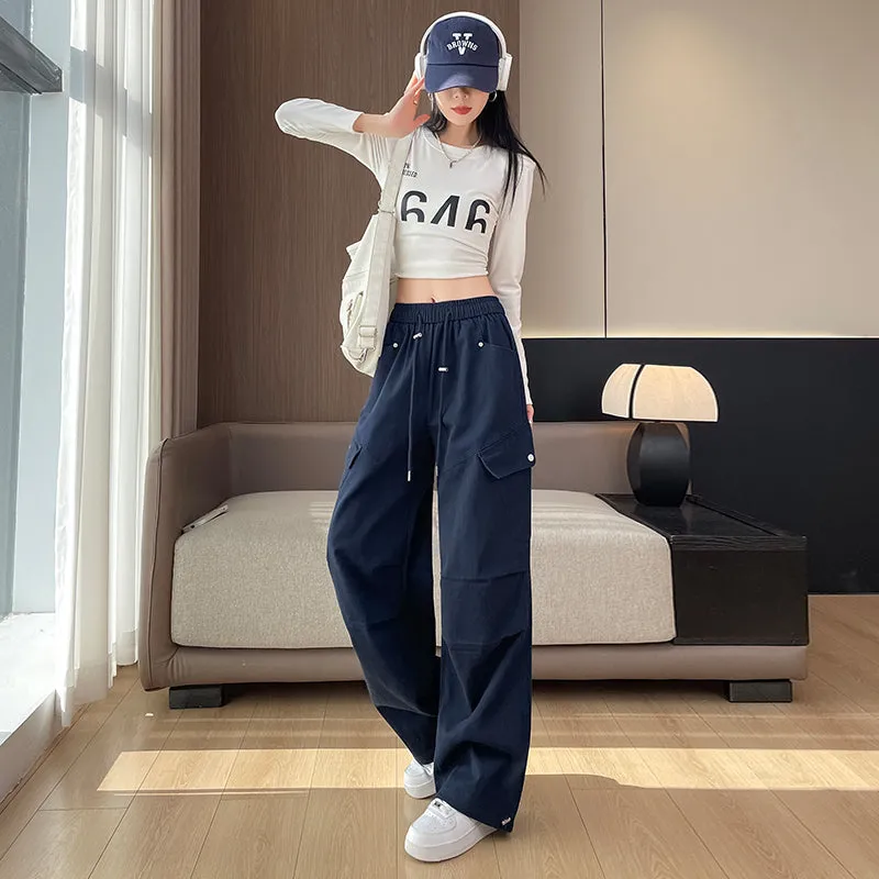 Comfortable Women's Cargo Pants with Flap Pockets and Drawstring Waist