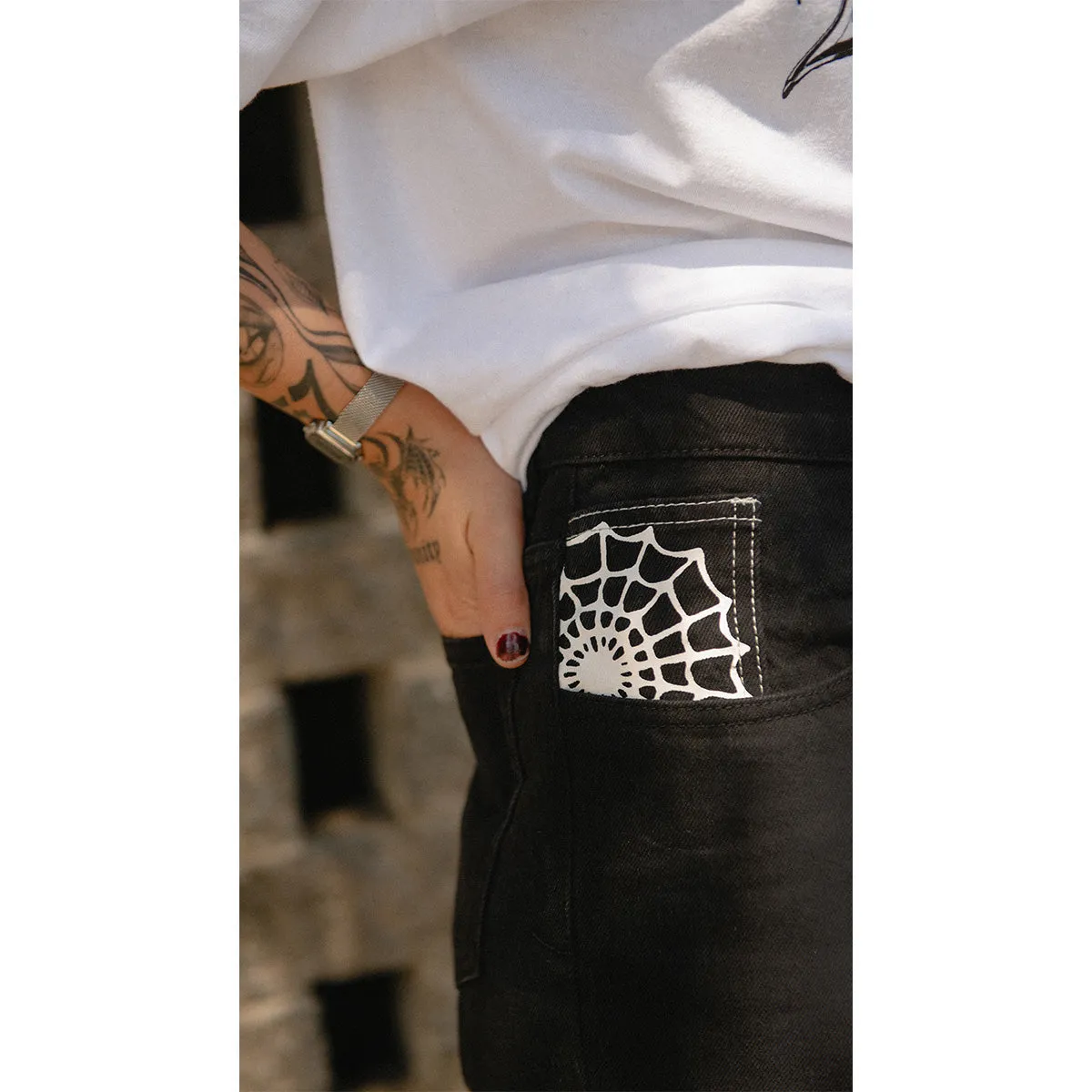 Crawling Death  - Web Denim Jeans Black