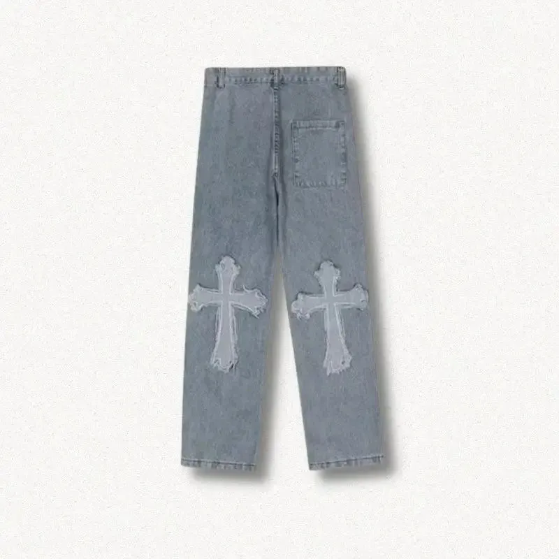 Cross Patchwork Baggy Jeans for Effortlessly Edgy Style