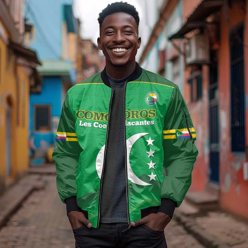 Custom Comoros Football Sleeve Zip Bomber Jacket Allez Les Coelacantes LT14