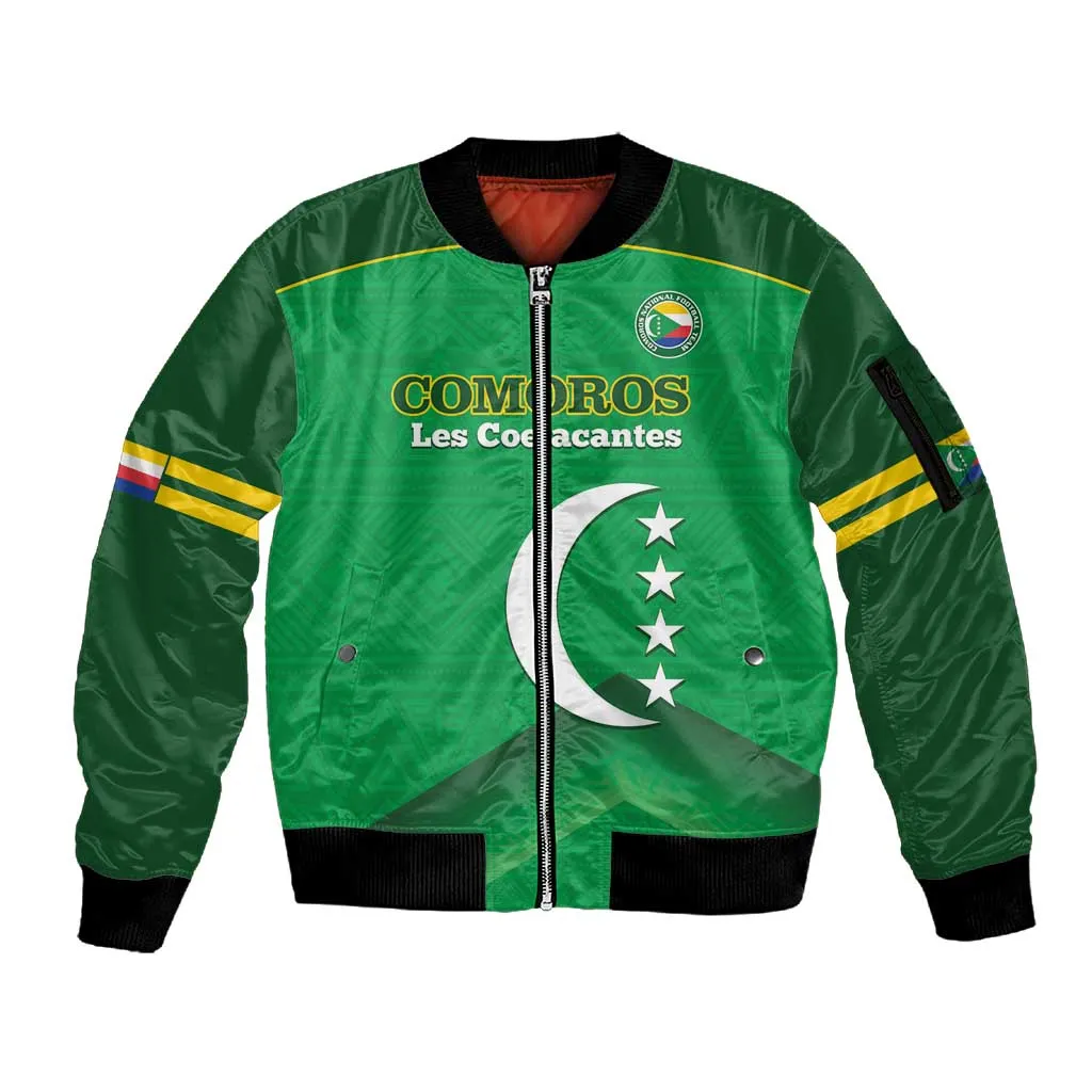 Custom Comoros Football Sleeve Zip Bomber Jacket Allez Les Coelacantes LT14