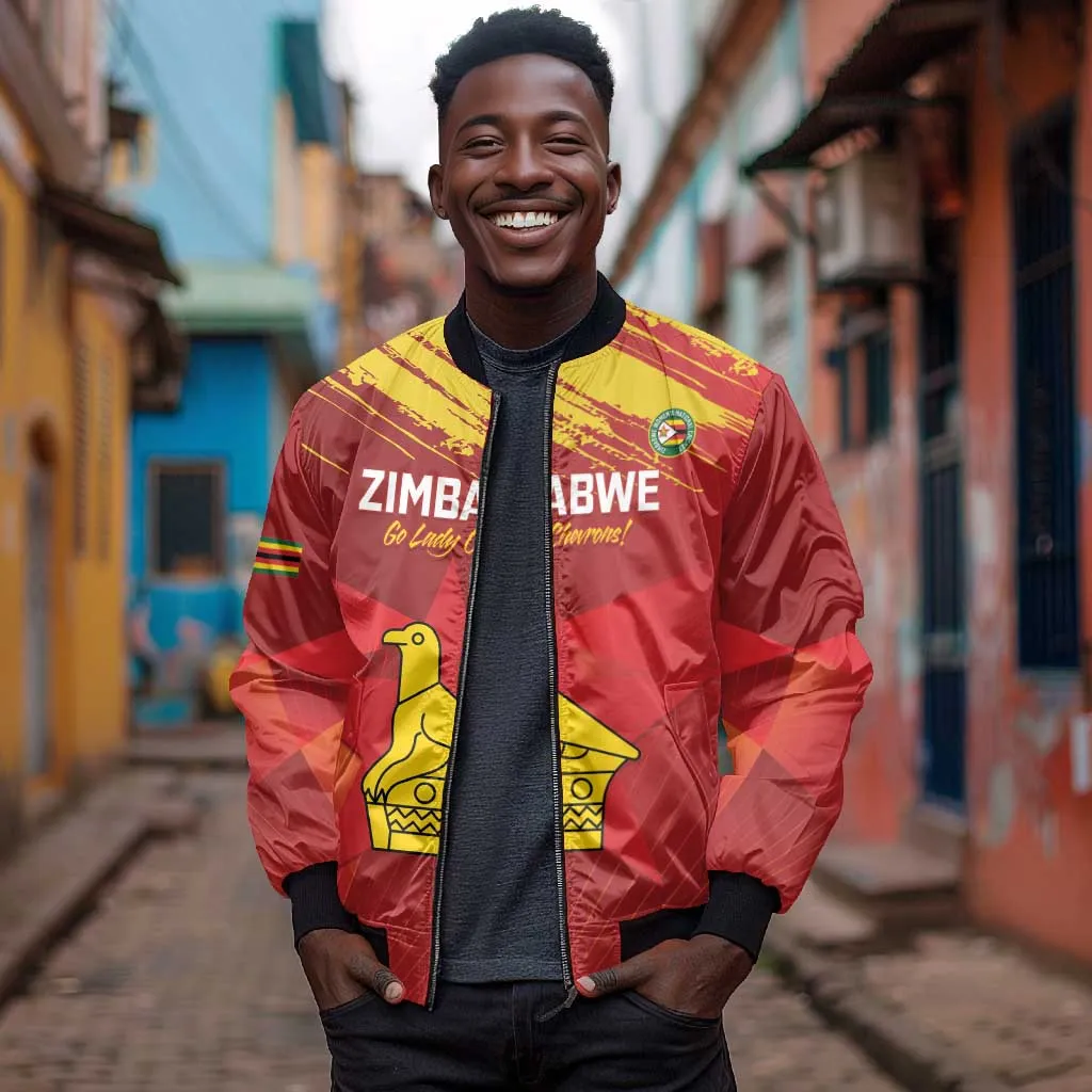 Custom Zimbabwe Cricket Bomber Jacket Go Lady Chevrons Grunge Style LT14