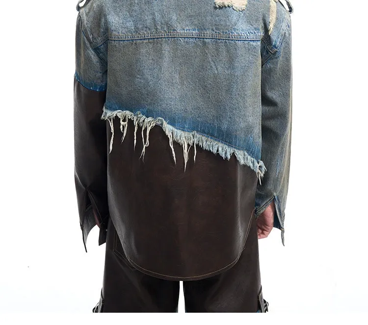 Damaged Denim Leather Patchwork Set