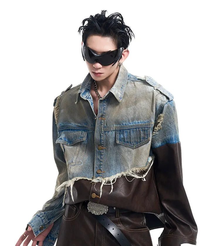 Damaged Denim Leather Patchwork Set