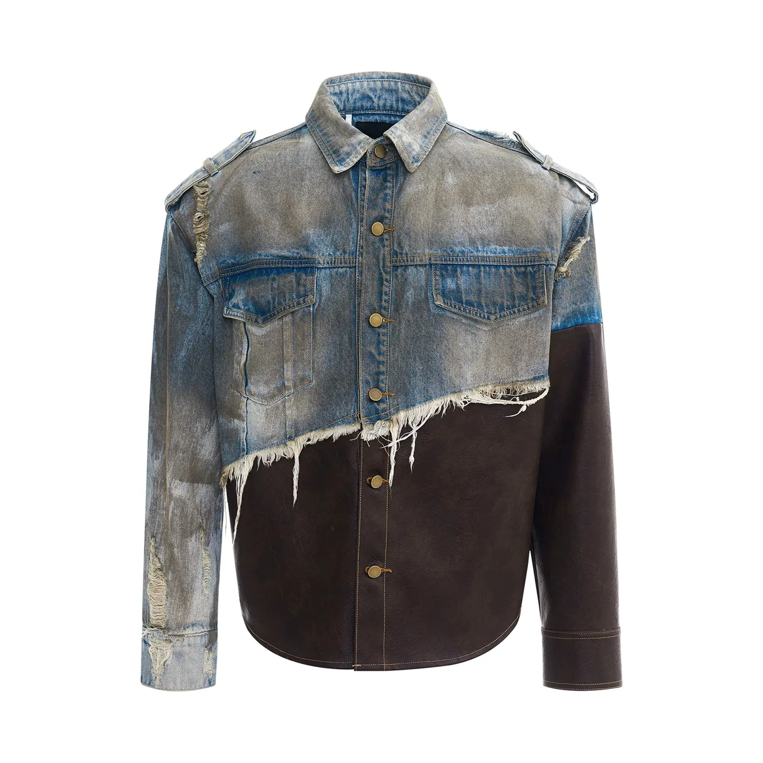 Damaged Denim Leather Patchwork Set