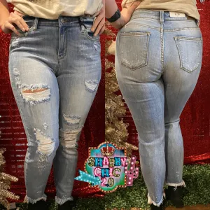 Danielle Light Wash Distressed Boyfriend Cut Jeans