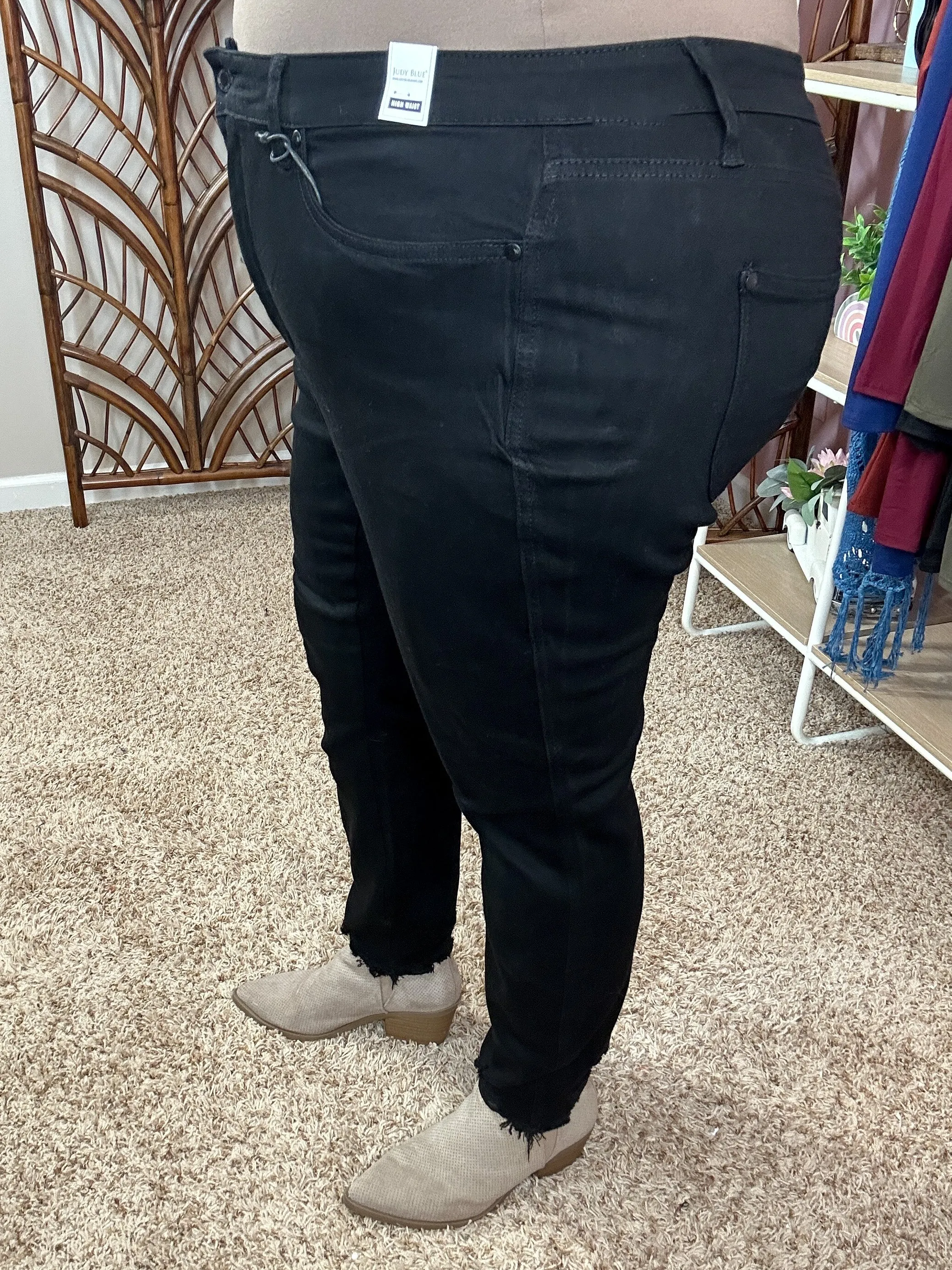 Dark as Night Sharkbite Hem Black Tummy Control Judy Blue Jeans