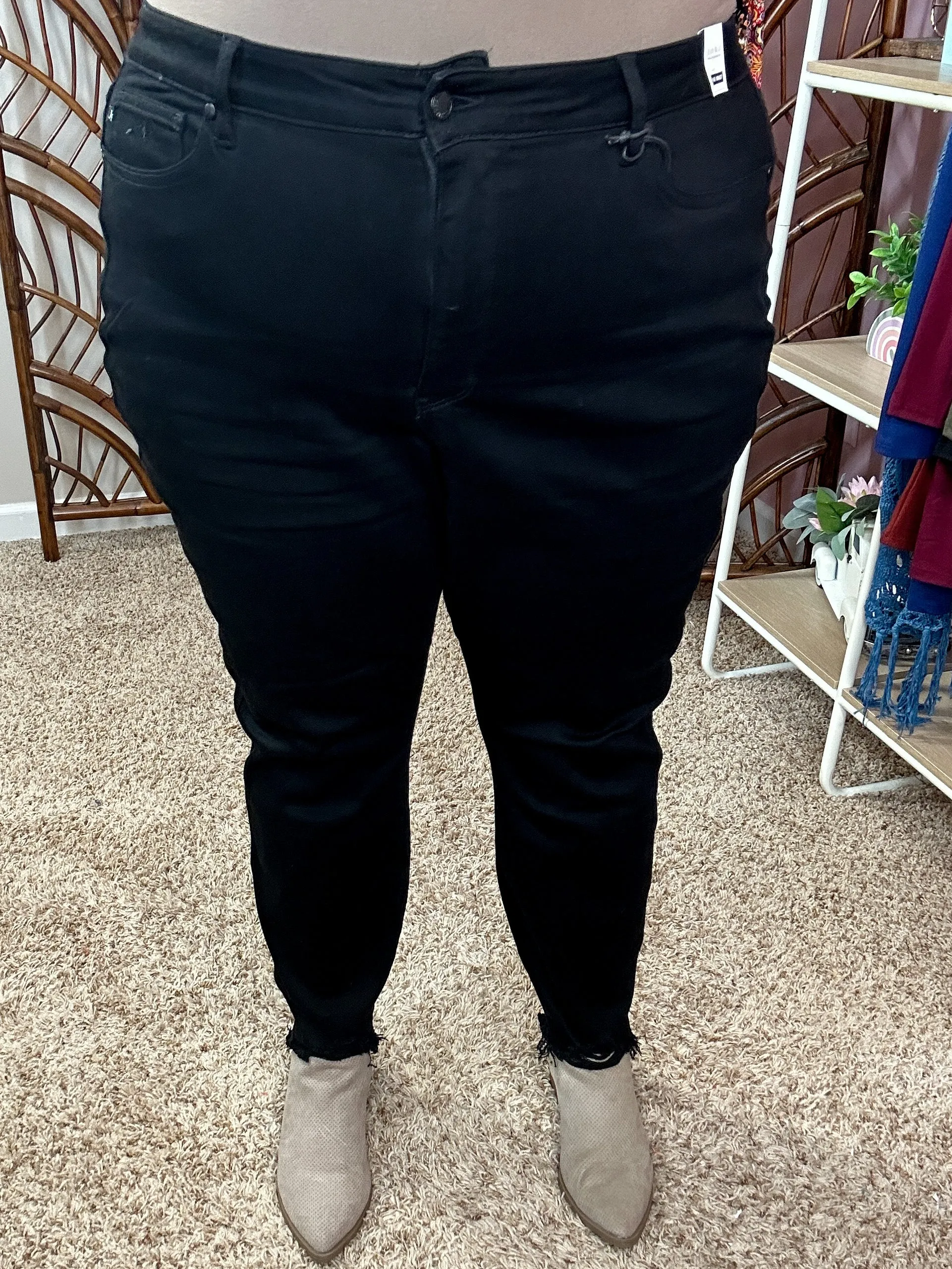 Dark as Night Sharkbite Hem Black Tummy Control Judy Blue Jeans