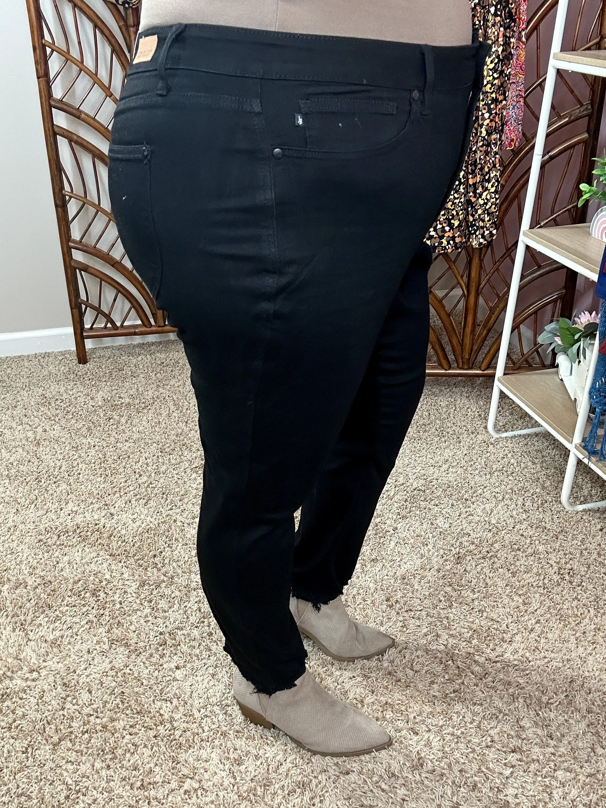 Dark as Night Sharkbite Hem Black Tummy Control Judy Blue Jeans
