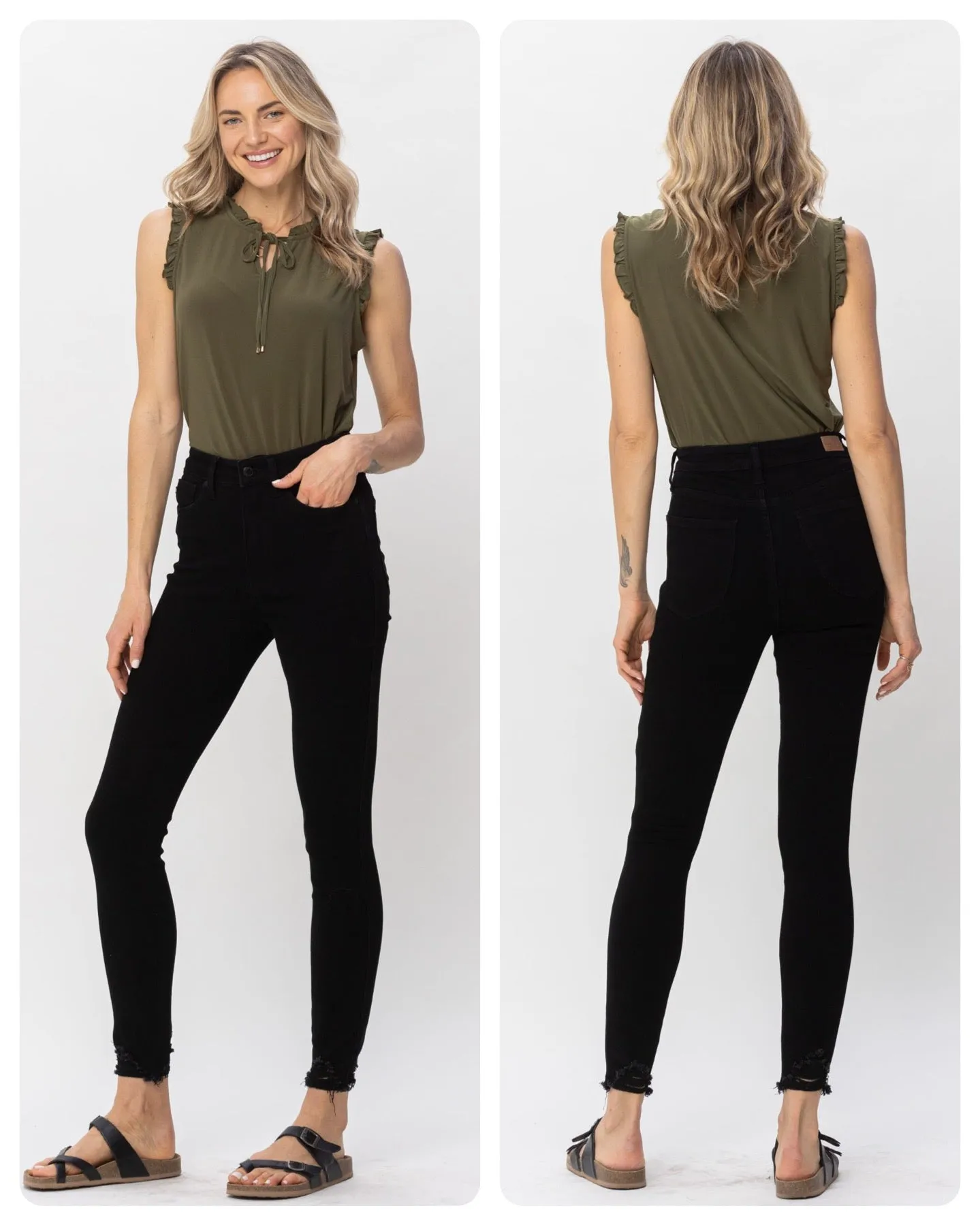 Dark as Night Sharkbite Hem Black Tummy Control Judy Blue Jeans