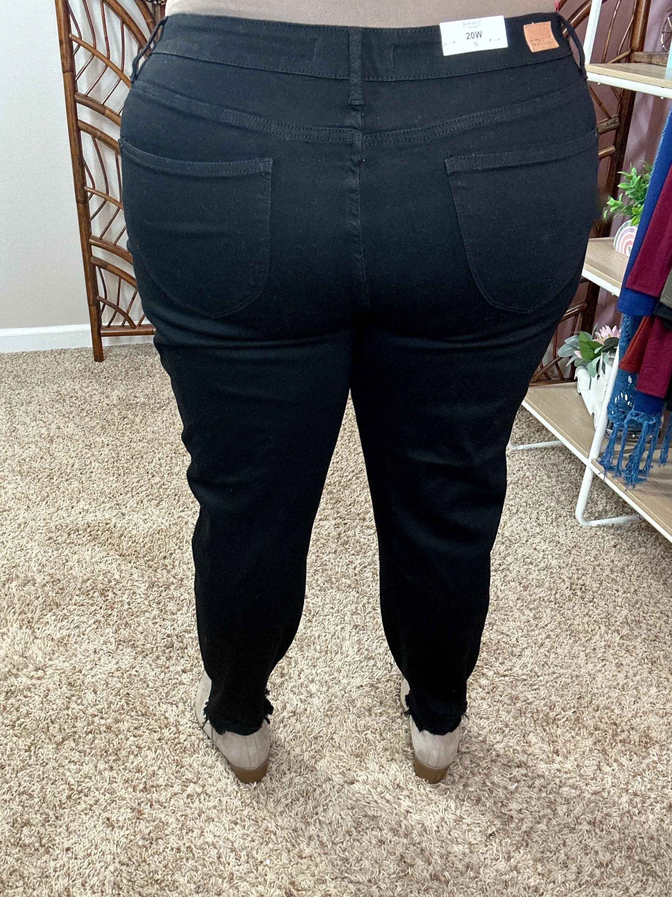 Dark as Night Sharkbite Hem Black Tummy Control Judy Blue Jeans