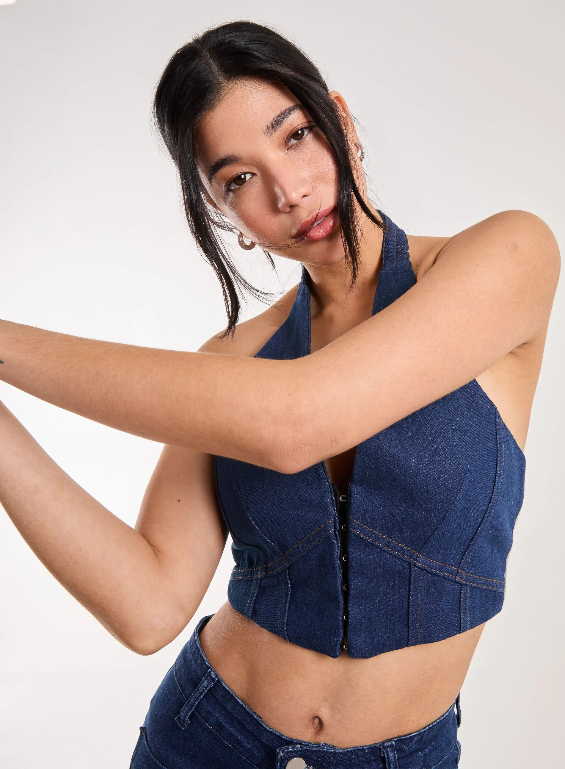 Denim Halterneck Crop Top