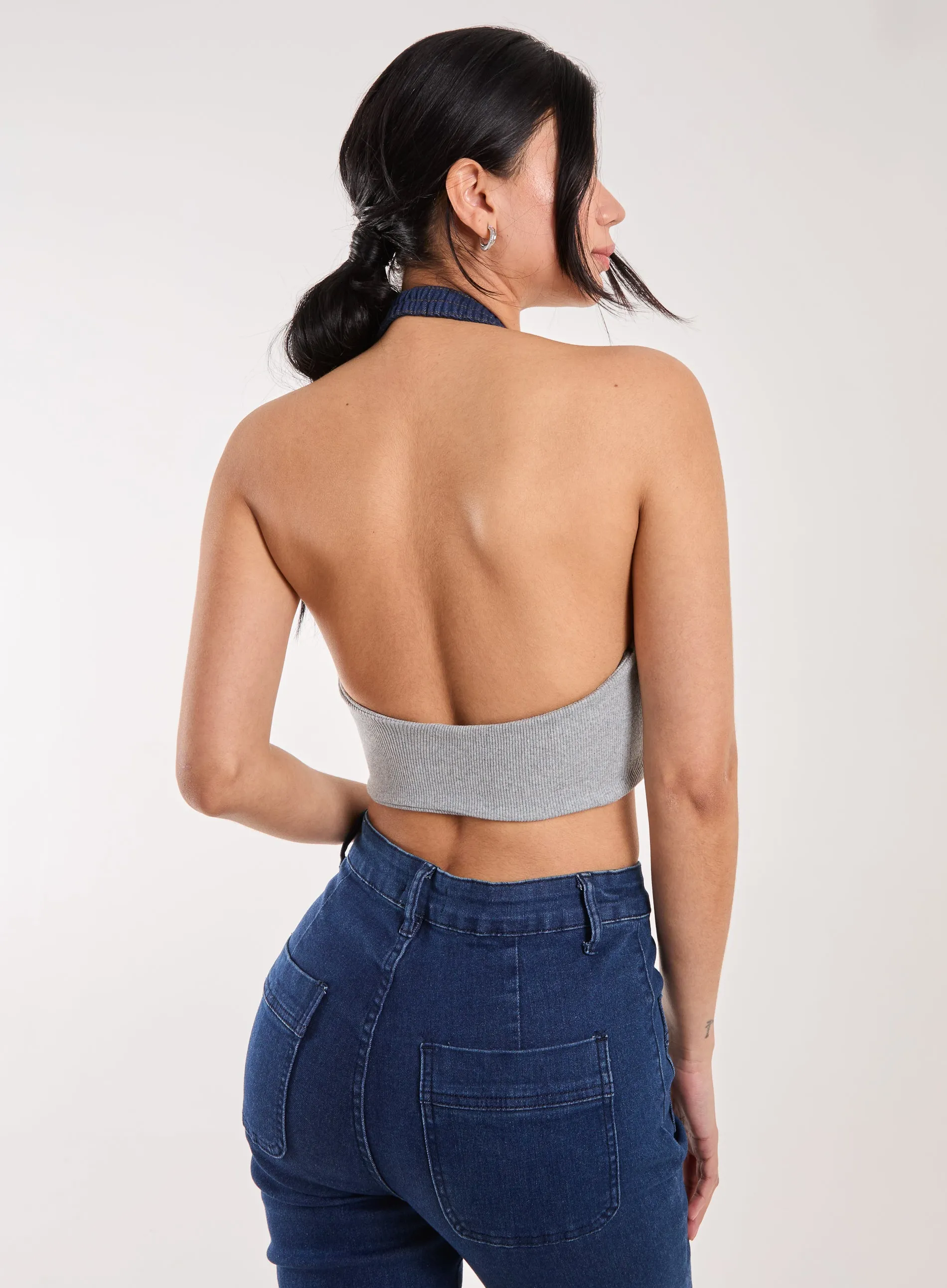 Denim Halterneck Crop Top