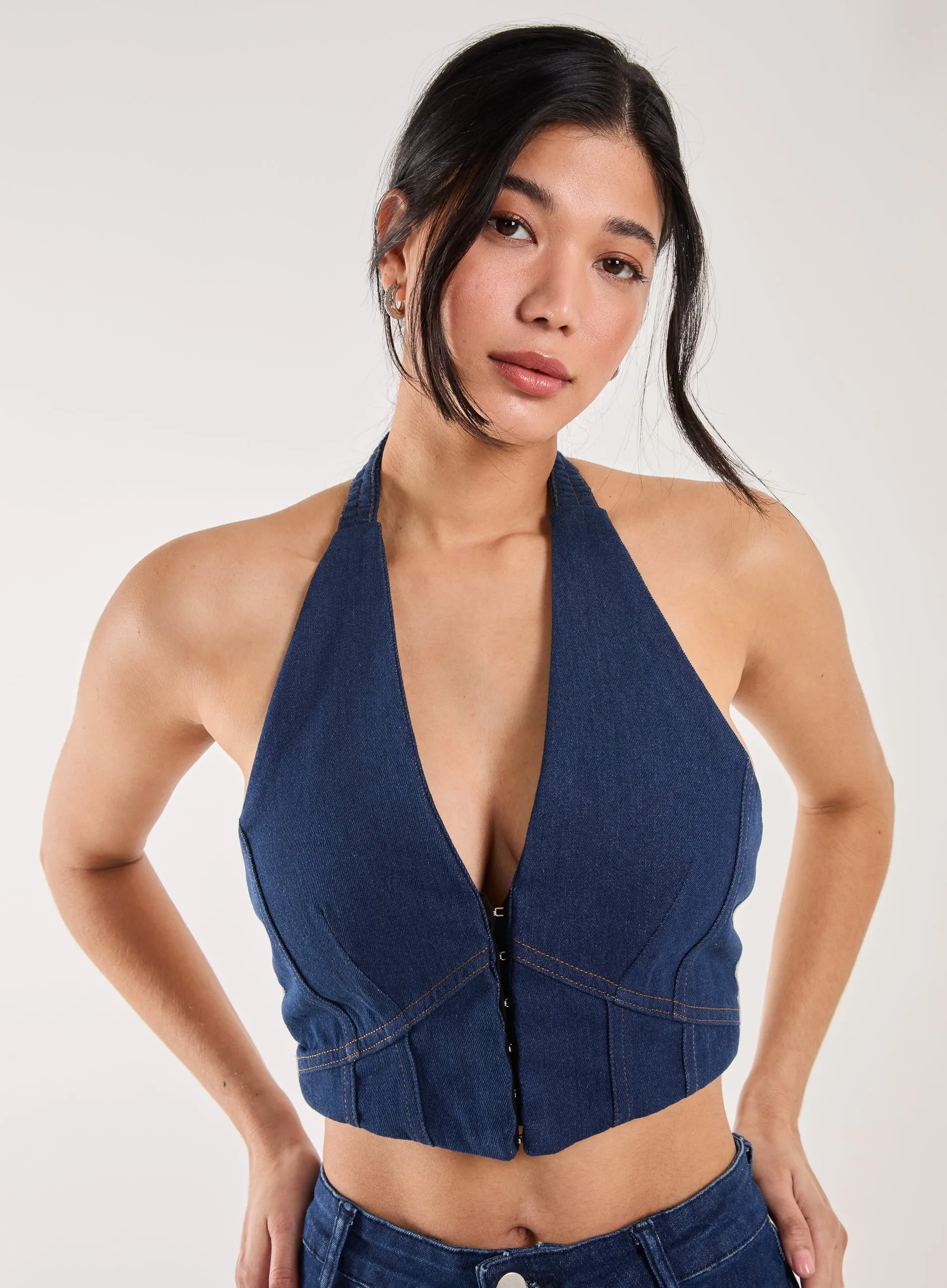 Denim Halterneck Crop Top