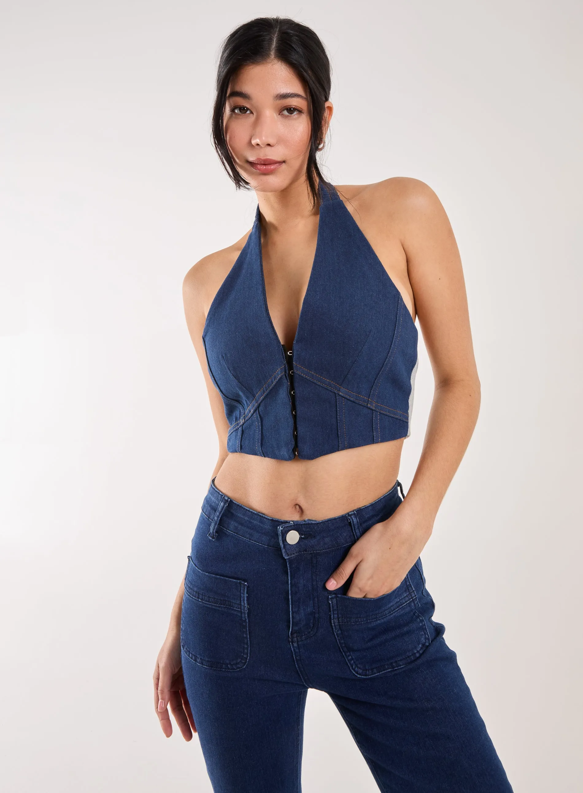Denim Halterneck Crop Top